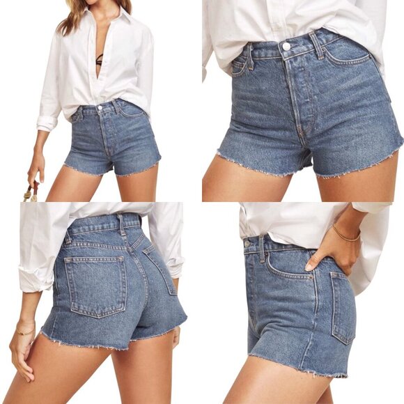 New Reformation Charlie High Rise Jean Shorts Size 26 In Iskar Wash Blue Cut Off - Picture 12 of 13